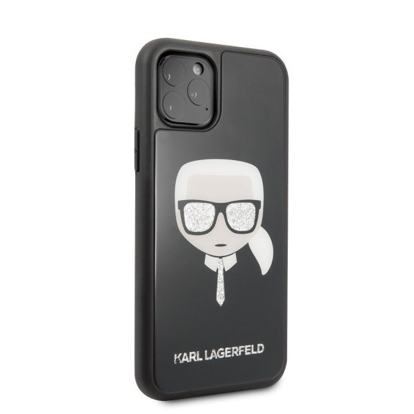 Луксозен Калъф за iPhone 11 Pro, Karl Lagerfeld Iconic Glitter Head Case, Черен (3)