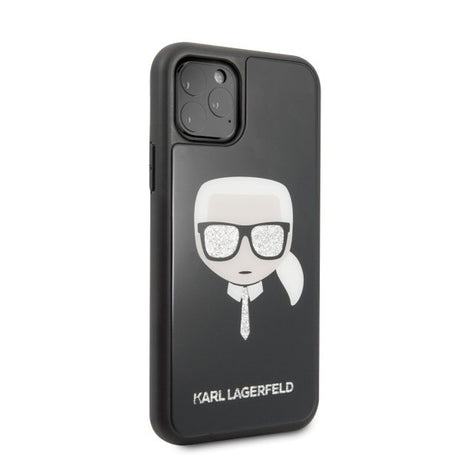 Луксозен Калъф за iPhone 11 Pro, Karl Lagerfeld Iconic Glitter Head Case, Черен (3)