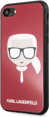 Луксозен Калъф за iPhone SE 2022/2020 8/7, Karl Lagerfeld Iconic Glitter Head Case, Червен (2)