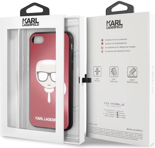 Луксозен Калъф за iPhone SE 2022/2020 8/7, Karl Lagerfeld Iconic Glitter Head Case, Червен (6)
