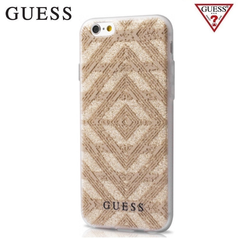 Луксозен Силиконов Калъф за iPhone 6/6s, Guess Aztec Tribal Scin Case, Златист