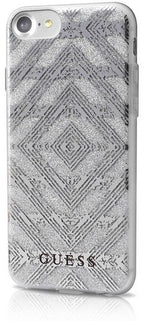 Луксозен Силиконов Калъф за iPhone SE 2022/2020 8/7, Guess Aztec Tribal Scin Case, Сребрист