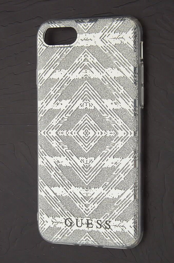 Луксозен Силиконов Калъф за iPhone SE 2022/2020 8/7, Guess Aztec Tribal Scin Case, Сребрист (2)