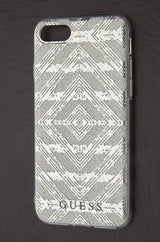 Луксозен Силиконов Калъф за iPhone SE 2022/2020 8/7, Guess Aztec Tribal Scin Case, Сребрист (2)