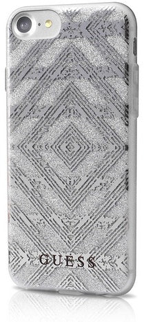 Луксозен Силиконов Калъф за iPhone SE 2022/2020 8/7, Guess Aztec Tribal Scin Case, Сребрист (3)