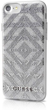 Луксозен Силиконов Калъф за iPhone SE 2022/2020 8/7, Guess Aztec Tribal Scin Case, Сребрист (3)