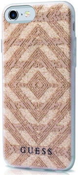 Луксозен Силиконов Калъф за iPhone SE 2022/2020 8/7, Guess Aztec Tribal Scin Case, Златист (2)
