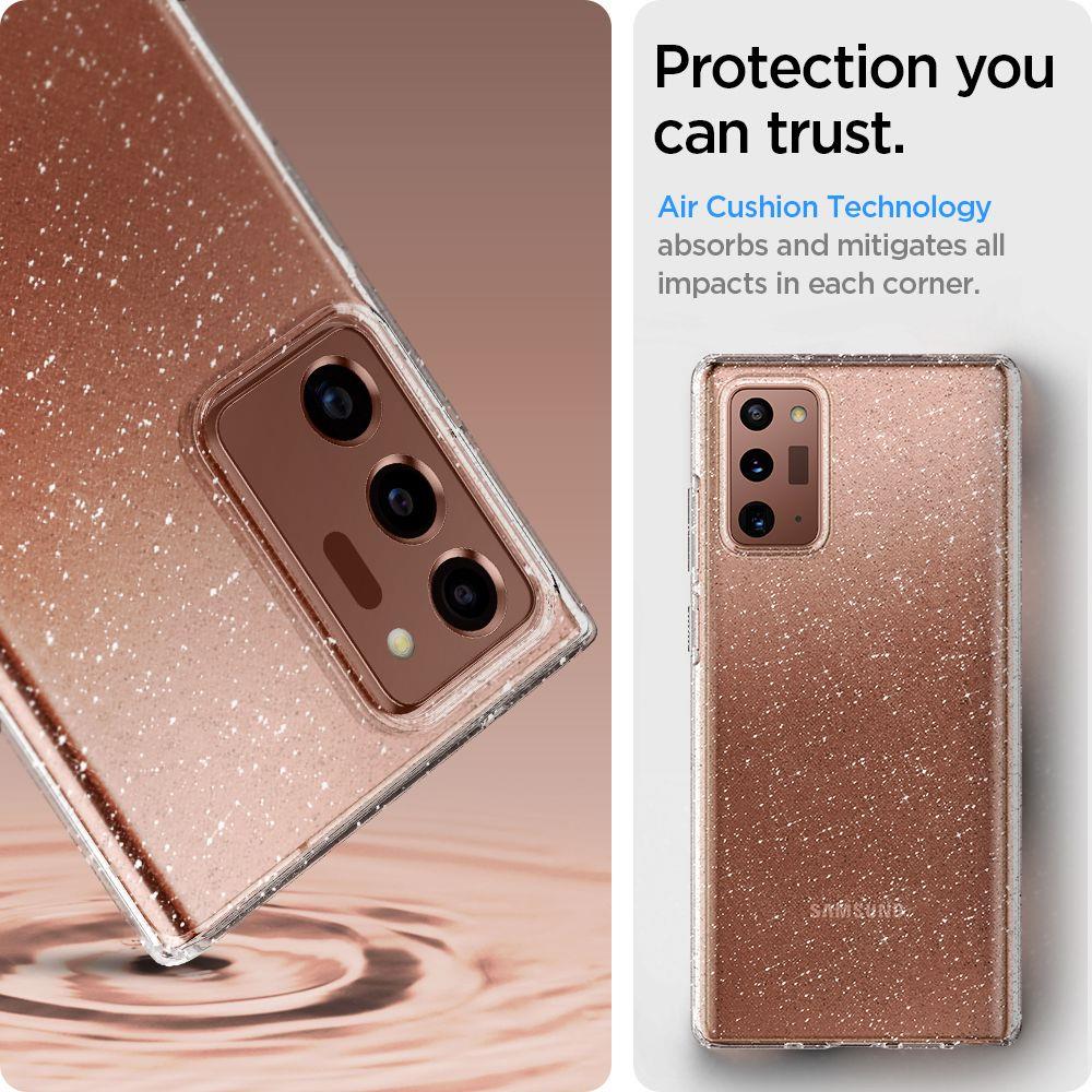 Противоударен Блестящ Калъф за Samsung Note 20, Spigen Liquid Crystal Glitter Quartz Case, Прозрачен (3)