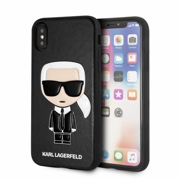 Луксозен Кожен Калъф за iPhone XS/X, Karl Lagerfeld Body Case, Черен