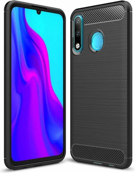 Противоударен Силиконов Калъф за Huawei P Smart Pro 2019, Forcell Carbon Case, Черен