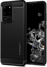 Противоударен Силиконов Калъф за Samsung S20 Ultra, Spigen Rugged Armor Case, Черен
