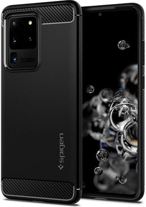 Противоударен Силиконов Калъф за Samsung S20 Ultra, Spigen Rugged Armor Case, Черен