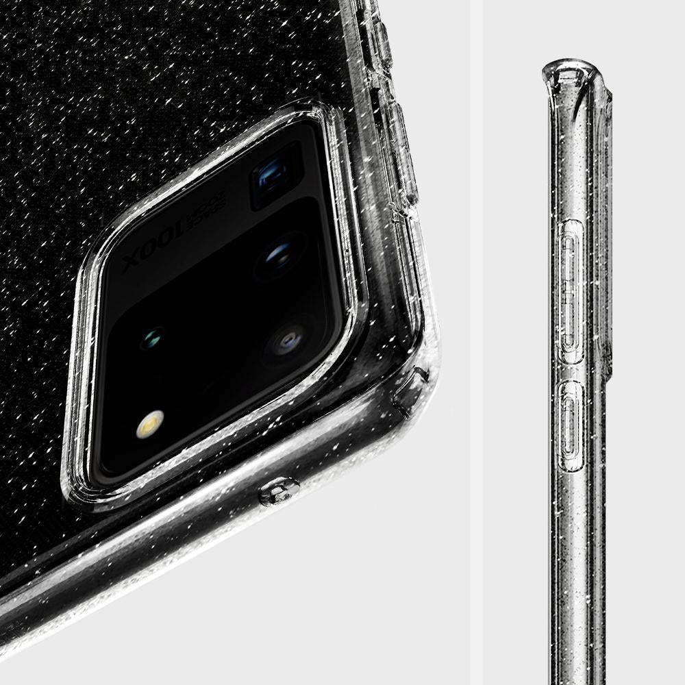 Противоударен Блестящ Калъф за Samsung S20 Ultra, Spigen Liquid Crystal Glitter Quartz Case, Прозрачен (5)