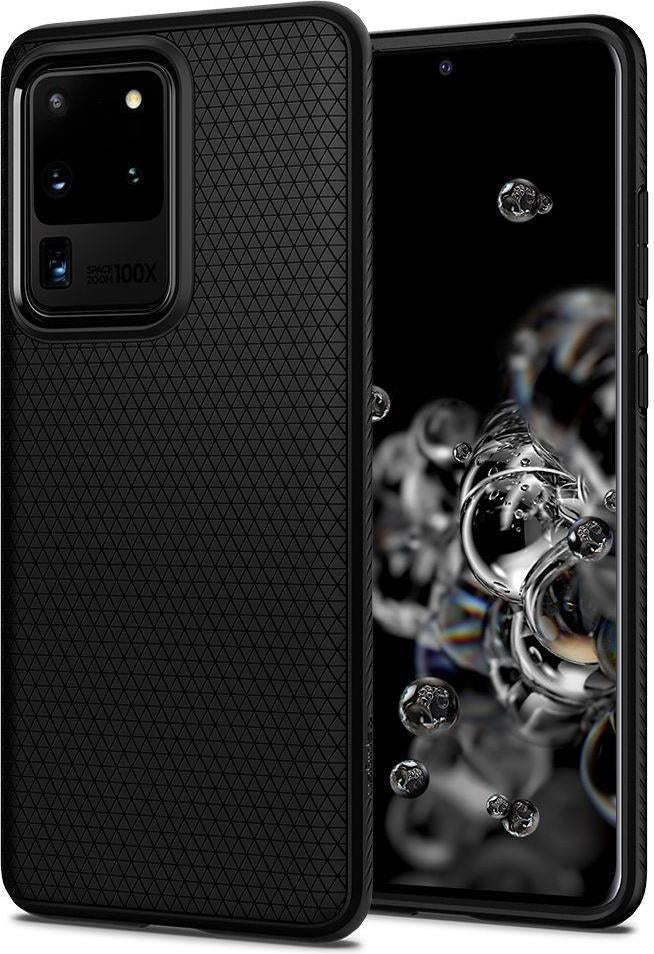 Противоударен Силиконов Калъф за Samsung S20 Ultra, Spigen Liquid Air Case, Черен
