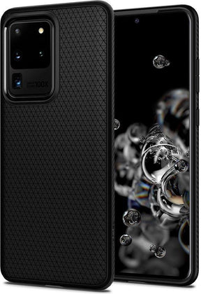 Противоударен Силиконов Калъф за Samsung S20 Ultra, Spigen Liquid Air Case, Черен
