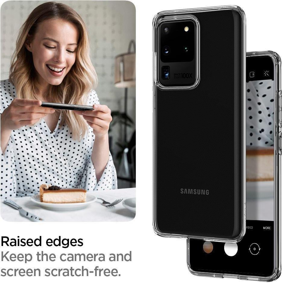 Противоударен Силиконов Калъф за Samsung S20 Ultra, Spigen Liquid Crystal Case, Прозрачен (7)