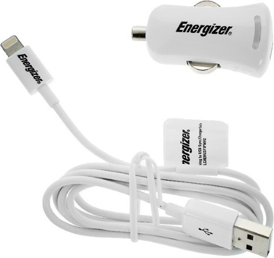 Зарядно за iPhone за Кола, Energizer 12V Charger & Cable Lightning 1m, Бял (4)