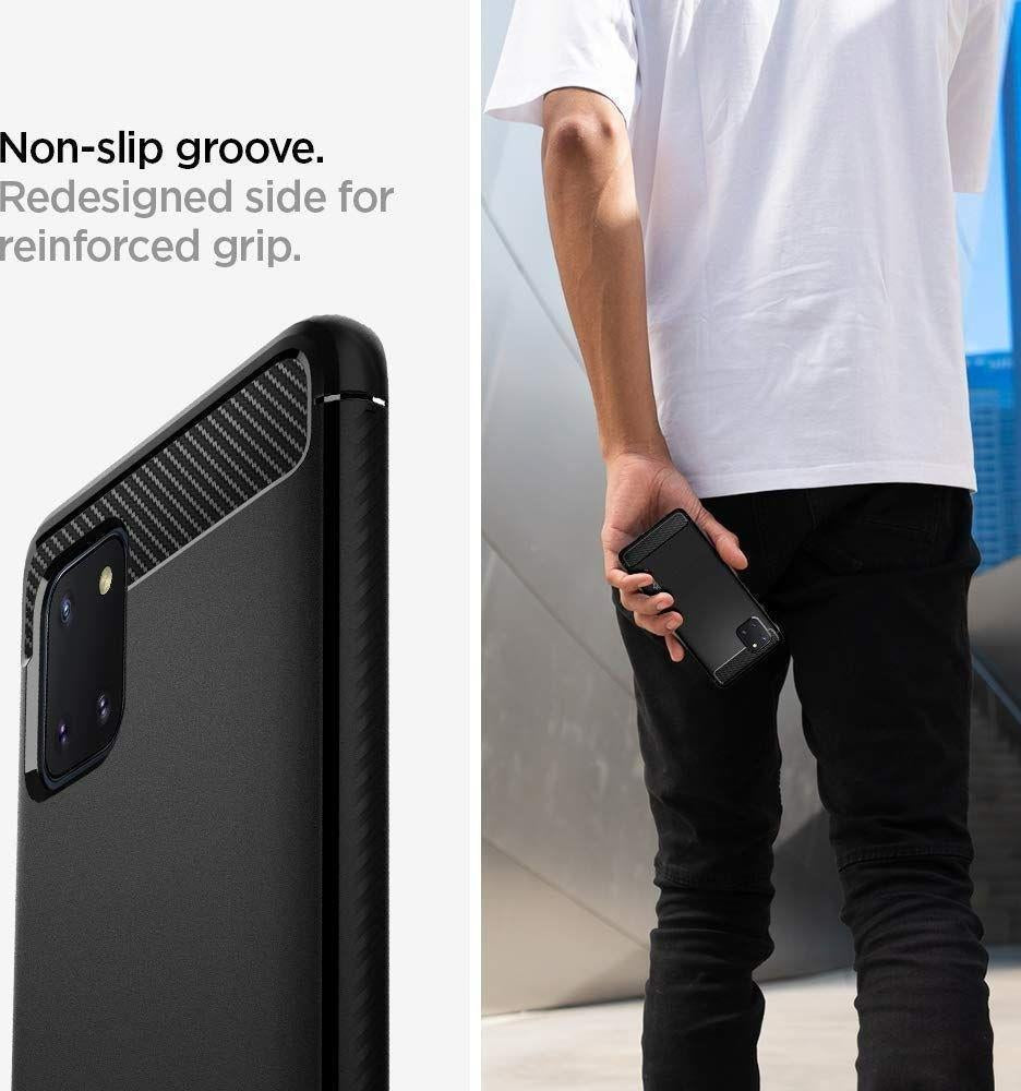 Противоударен Силиконов Калъф за Samsung Note 10 Lite, Spigen Rugged Armor Case, Черен (3)