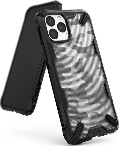 Противоударен Хибриден Калъф за iPhone 11 Pro Max, Ringke Fusion X Camouflage Case, Черен