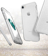 Противоударен Блестящ Калъф за iPhone SE 2022/2020 8/7, Spigen Liquid Crystal Glitter Quartz Case, Прозрачен (2)