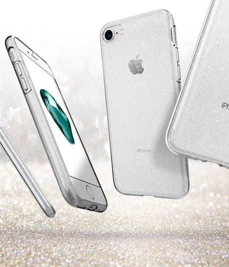 Противоударен Блестящ Калъф за iPhone SE 2022/2020 8/7, Spigen Liquid Crystal Glitter Quartz Case, Прозрачен (2)