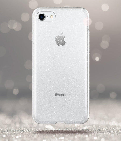 Противоударен Блестящ Калъф за iPhone SE 2022/2020 8/7, Spigen Liquid Crystal Glitter Quartz Case, Прозрачен (3)