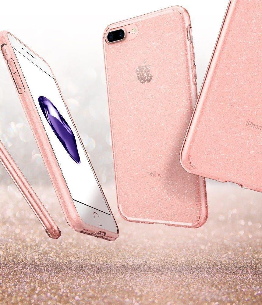 Противоударен Блестящ Калъф за iPhone 8/7 Plus, Spigen Liquid Crystal Glitter Quartz Case, Розов (2)