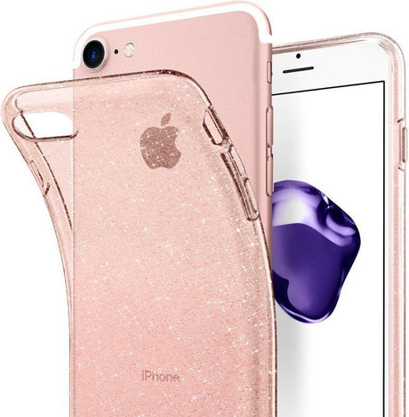 Противоударен Блестящ Калъф за iPhone SE 2022/2020 8/7, Spigen Liquid Crystal Glitter Quartz/Case, Розов (5)
