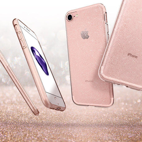 Противоударен Блестящ Калъф за iPhone SE 2022/2020 8/7, Spigen Liquid Crystal Glitter Quartz/Case, Розов (3)