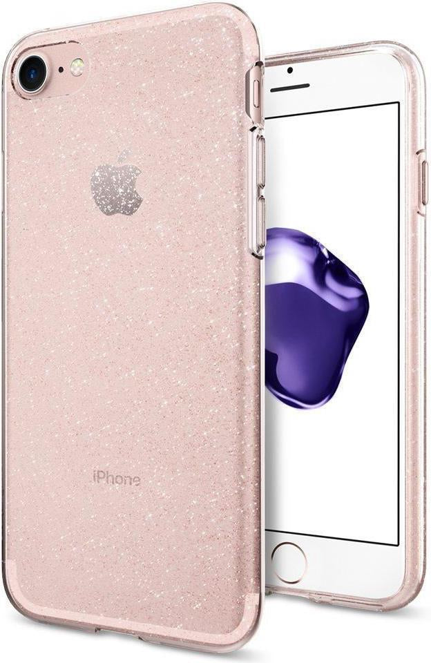 Противоударен Блестящ Калъф за iPhone SE 2022/2020 8/7, Spigen Liquid Crystal Glitter Quartz/Case, Розов