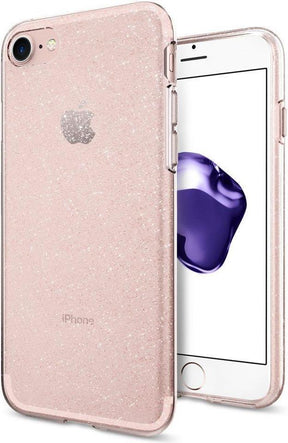 Противоударен Блестящ Калъф за iPhone SE 2022/2020 8/7, Spigen Liquid Crystal Glitter Quartz/Case, Розов