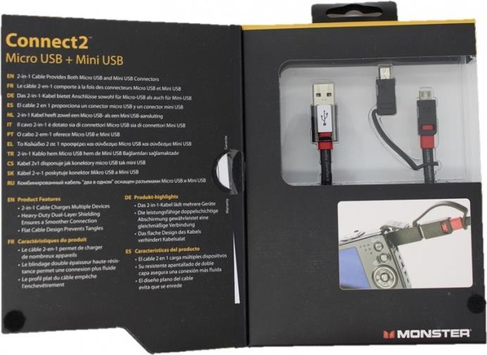 Mini-USB Кабел, Monster Combo Mini USB & micro-USB 1m, Черен (3)
