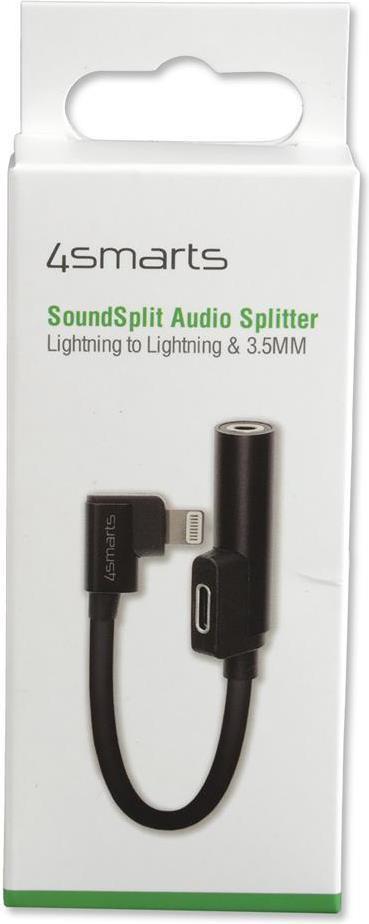 Аудио Адаптер за iPhone и iPad, 4Smarts Soundsplit Lightning & AUX 3.5 mm, Черен (3)