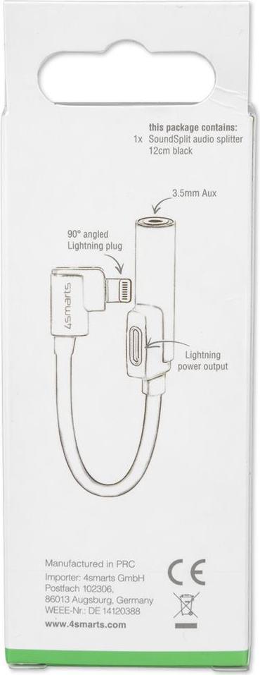 Аудио Адаптер за iPhone и iPad, 4Smarts Soundsplit Lightning & AUX 3.5 mm, Черен (4)