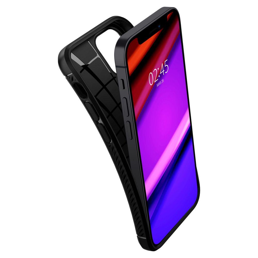 Противоударен Силиконов Калъф за iPhone 12 Mini, Spigen Rugged Armor Case, Черен (5)