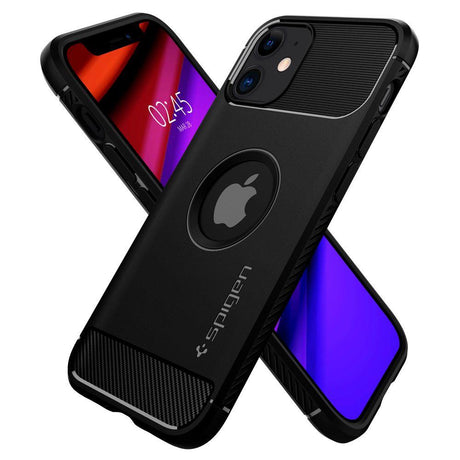 Противоударен Силиконов Калъф за iPhone 12 Mini, Spigen Rugged Armor Case, Черен