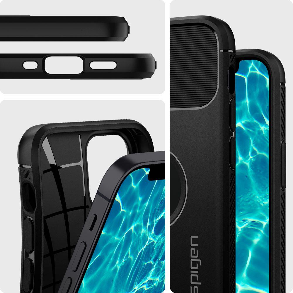 Противоударен Силиконов Калъф за iPhone 12 Mini, Spigen Rugged Armor Case, Черен (4)