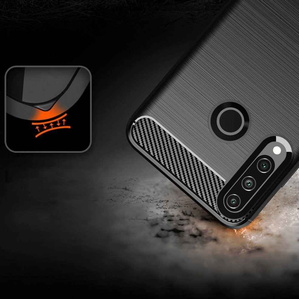 Противоударен Силиконов Калъф за Samsung A20S, Forcell Carbon Case, Черен (4)