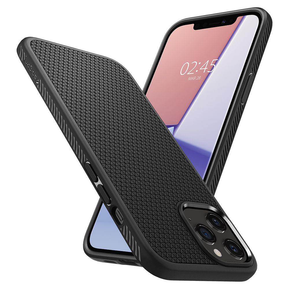 Противоударен Силиконов Калъф за за iPhone 12 Pro Max, Spigen Liquid Air Case, Черен