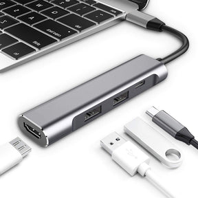 Хъб за Macbook и Лаптопи с USB-C, 4in1 HDMI/USB2.0/USB 3.0/UCB-C, Сив