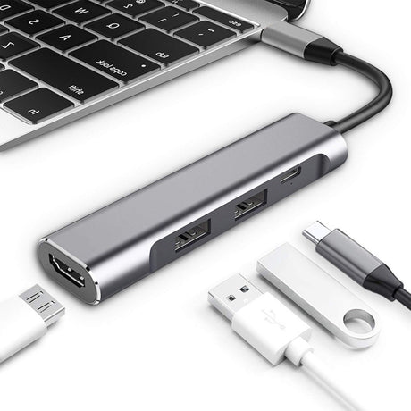Хъб за Macbook и Лаптопи с USB-C, 4in1 HDMI/USB2.0/USB 3.0/UCB-C, Сив