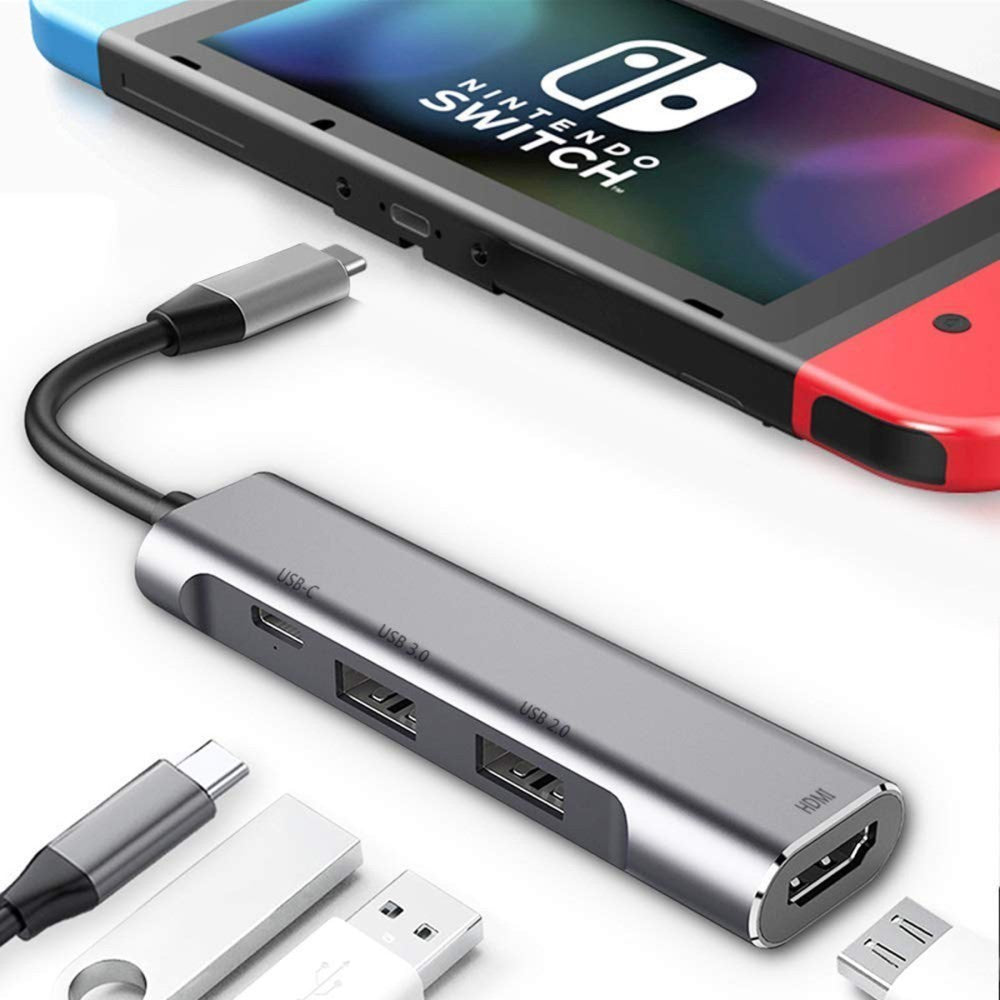 Хъб за Macbook и Лаптопи с USB-C, 4in1 HDMI/USB2.0/USB 3.0/UCB-C, Сив (3)