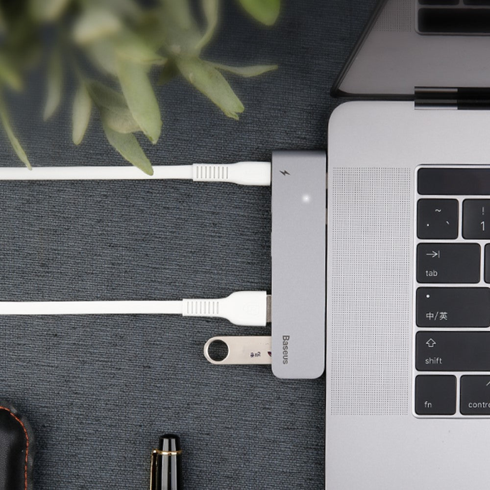 Хъб за Macbook Pro, Baseus Thunderbolt C+ Dual USB-C/HDMI/2x USB 3.0, Сив (4)