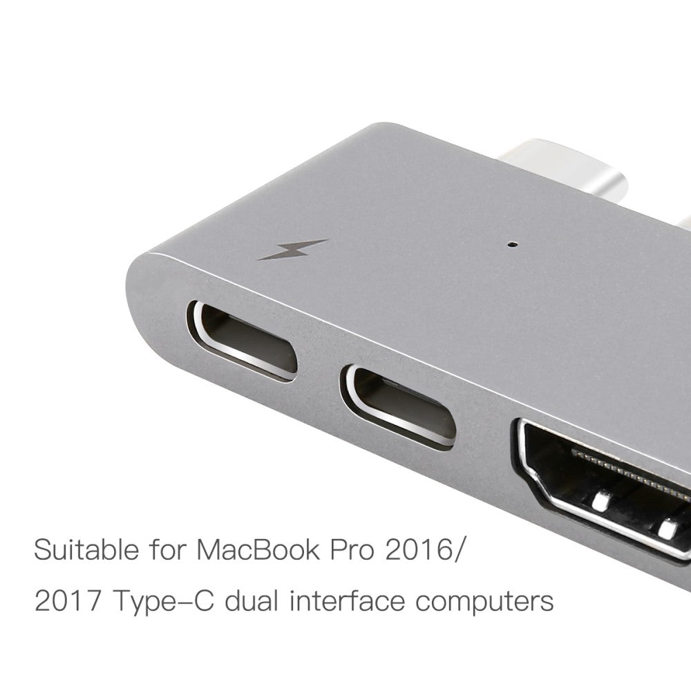 Хъб за Macbook Pro, Baseus Thunderbolt C+ Dual USB-C/HDMI/2x USB 3.0, Сив (5)