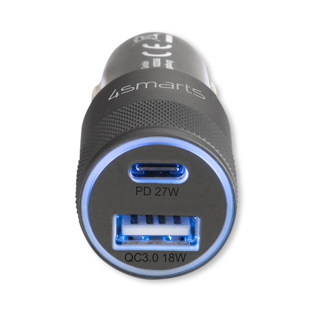 Зарядно за iPhone и Андроид за Кола с USB-C, 4Smarts 12v Rapid+ Power Delivery 27w, Сив (3)