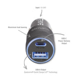 Зарядно за iPhone и Андроид за Кола с USB-C, 4Smarts 12v Rapid+ Power Delivery 27w, Сив (2)