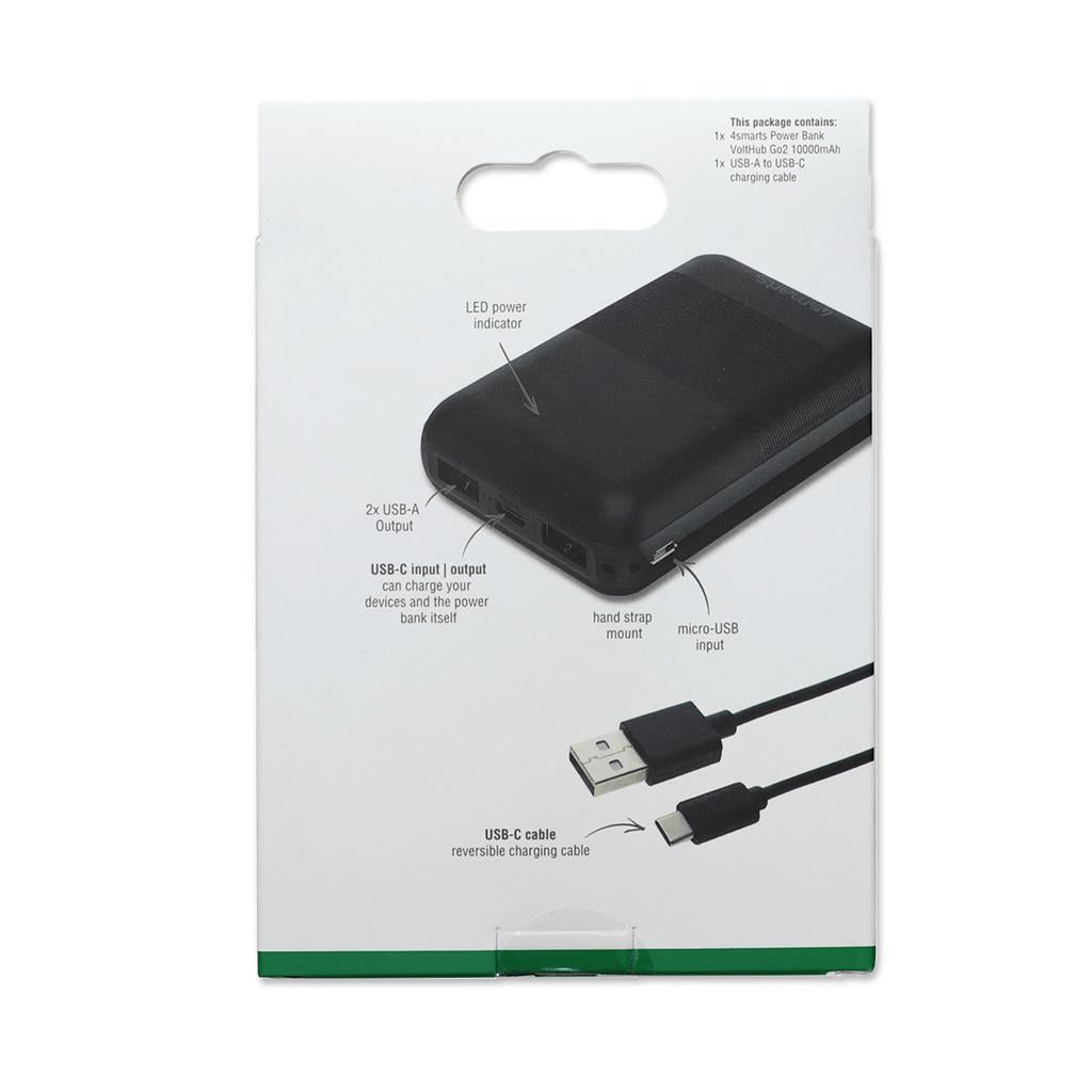Външна Батерия с USB-C, 4Smarts Power Bank Volthub Go2 10000mAh, Черен (5)