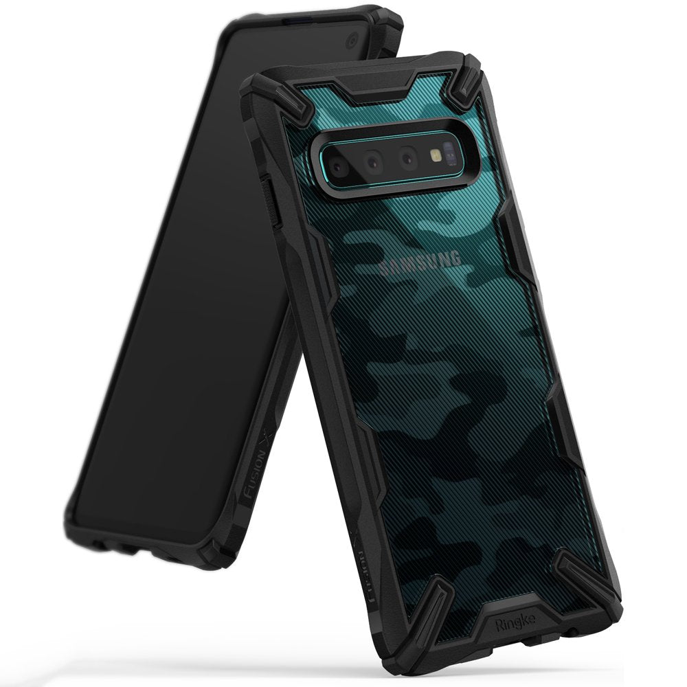 Противоударен Хибриден Калъф за Samsung S10, Ringke Fusion X Camouflage Case, Черен (2)