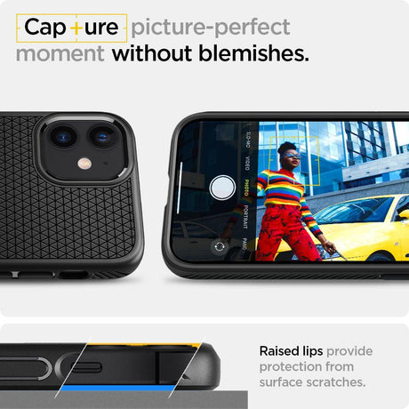 Противоударен Силиконов Калъф за за iPhone 12 Mini, Spigen Liquid Air Case, Черен (5)