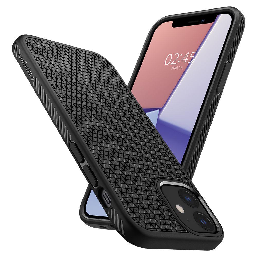 Противоударен Силиконов Калъф за за iPhone 12 Mini, Spigen Liquid Air Case, Черен